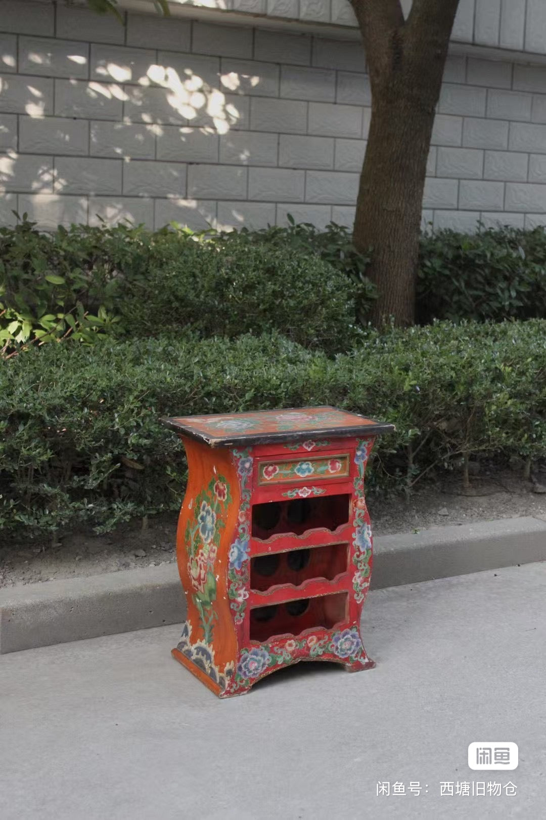 1940s Antique Late Republic of China Era Chinese Hand-Painted Floral Motifs Elmwood Lacquer Wine Cabinet Bar | Furniture & Decor