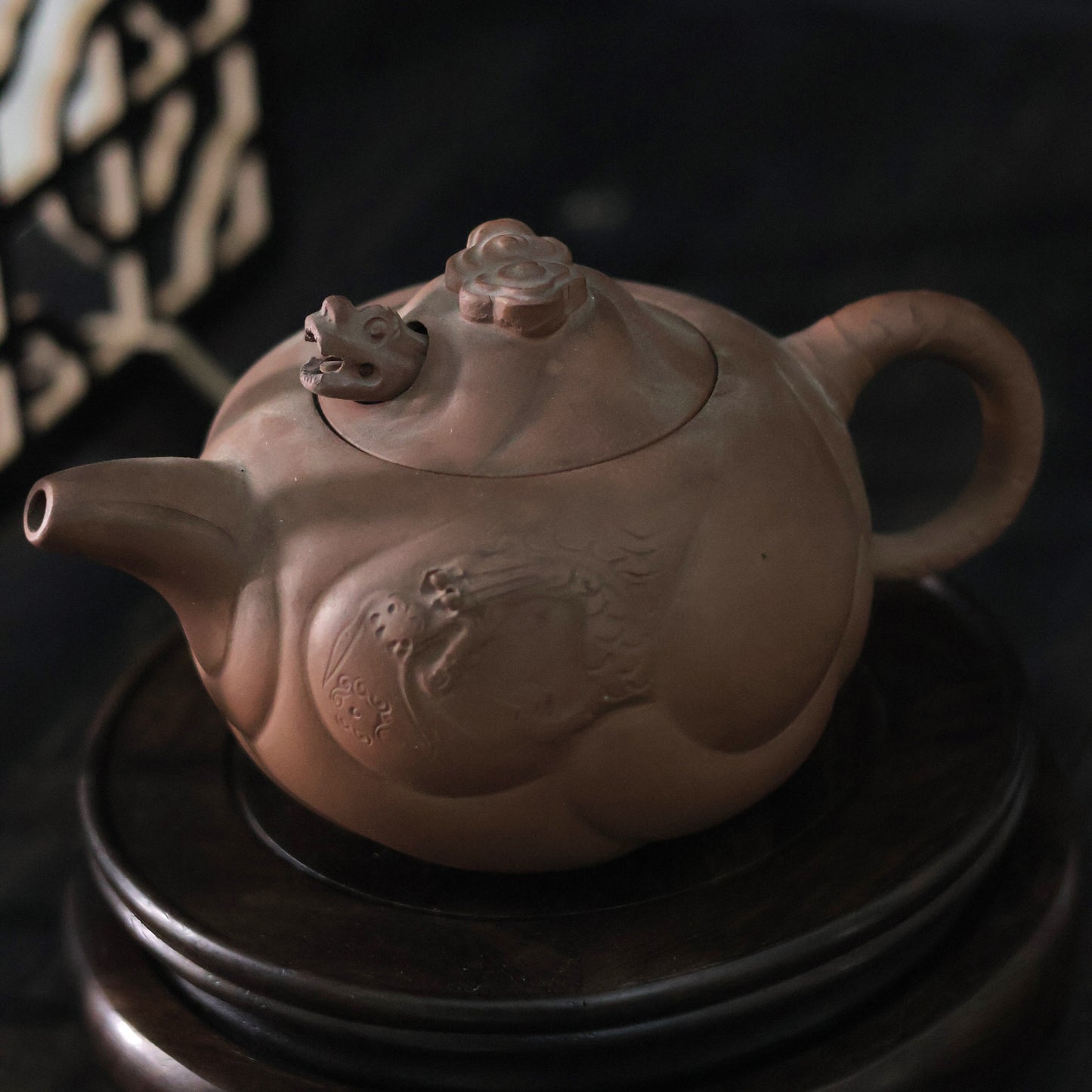 1950s Vintage Chinese Rare Yixing Zisha Purple Clay Pottery Teapot with Dragon Motif