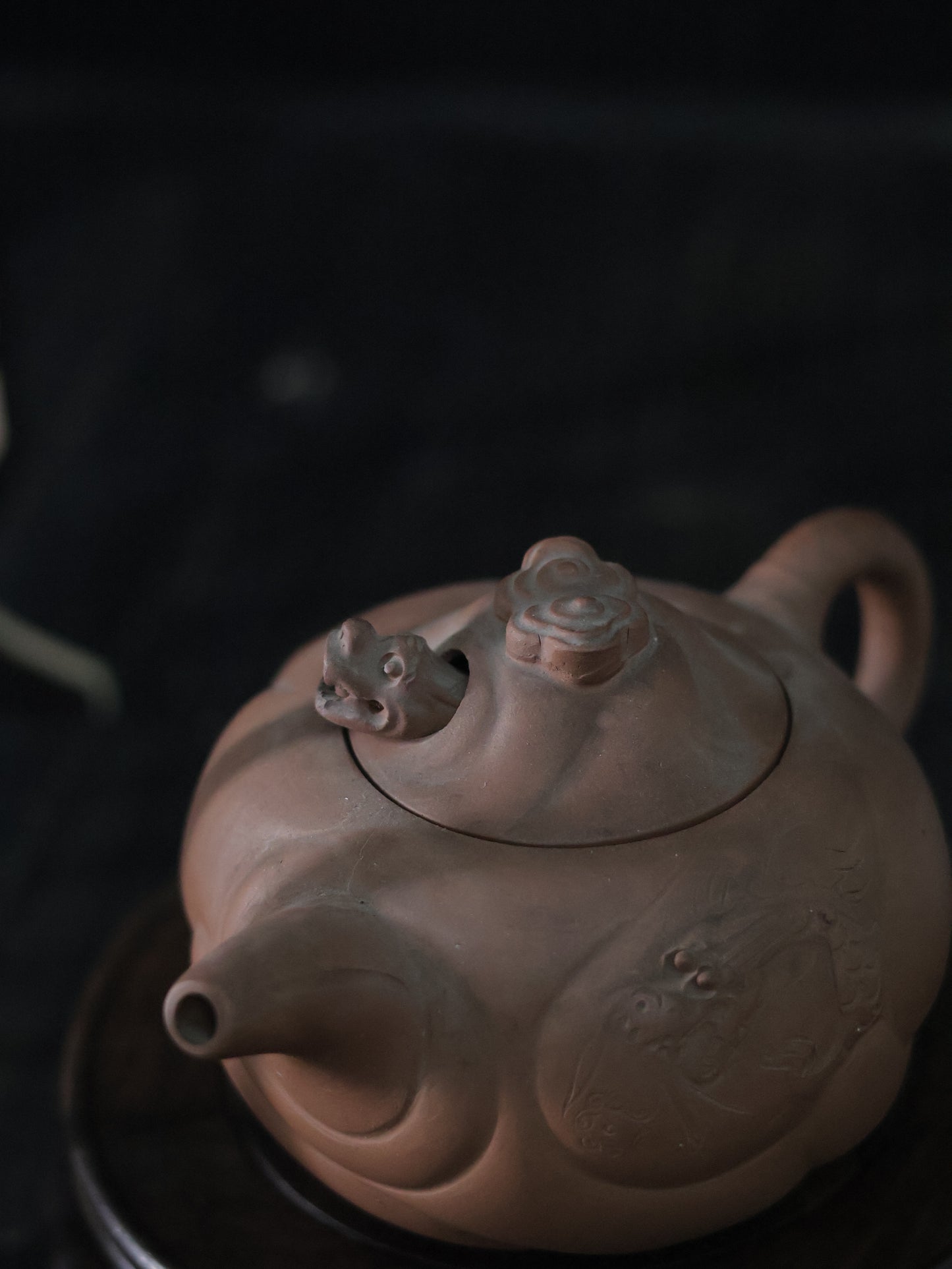 1950s Vintage Chinese Rare Yixing Zisha Purple Clay Pottery Teapot with Dragon Motif