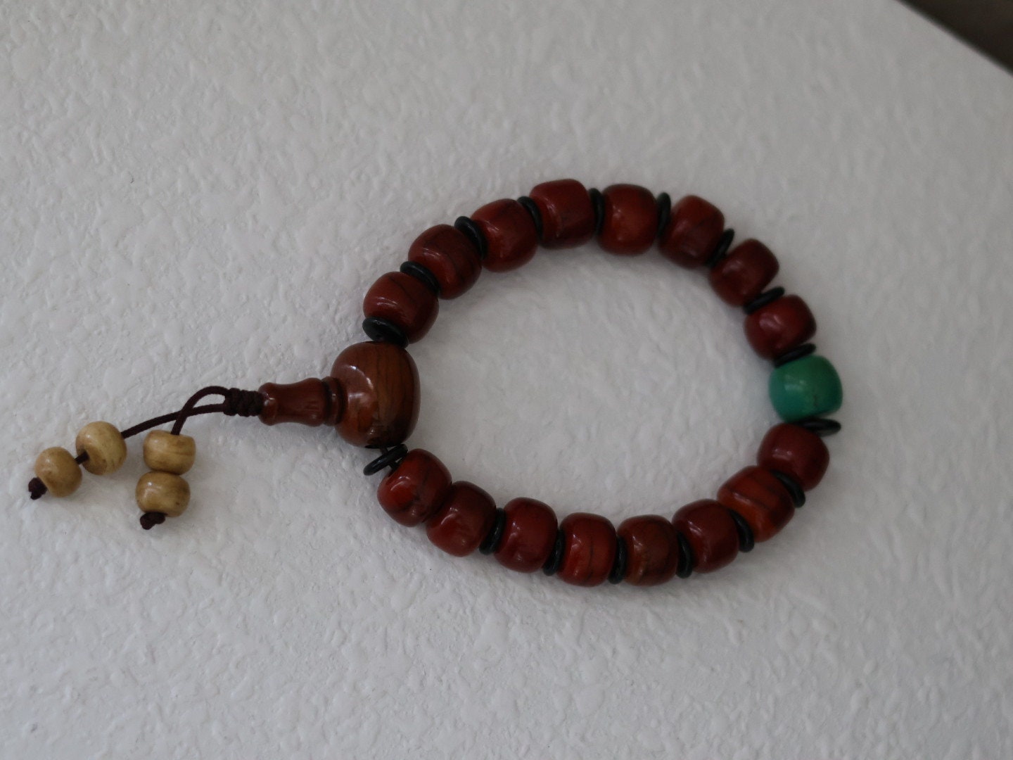 Tibetan Yak Bone Mala Bracelet | Handmade Spiritual Beads | Meditation and Yoga | Turquoise & Red Agate Accents