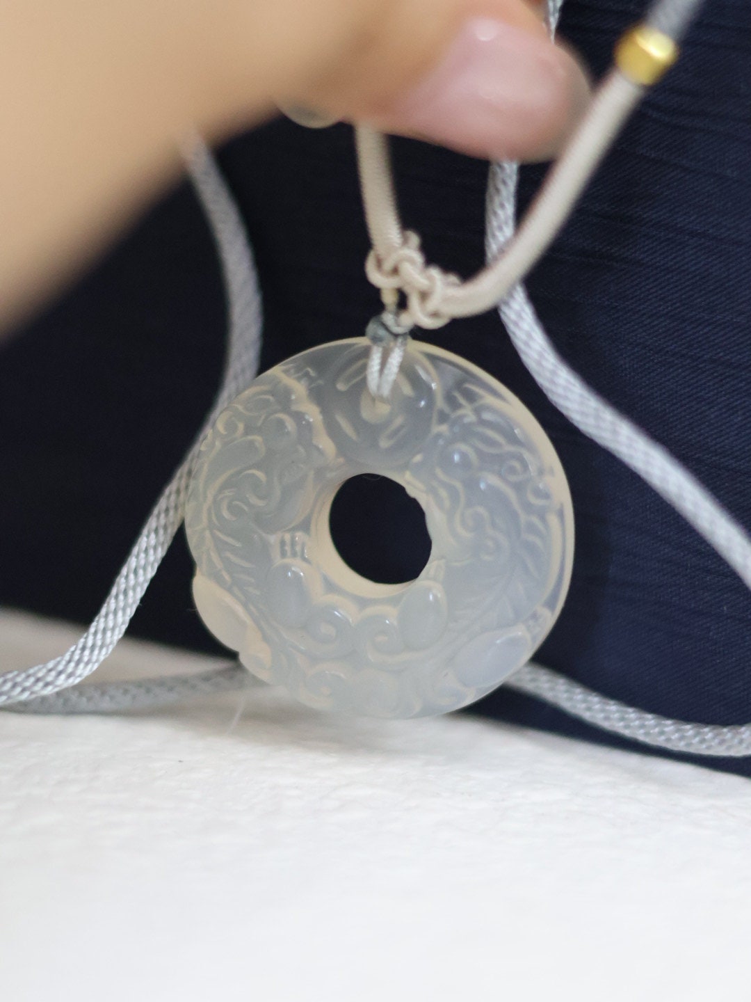 Natural White Agate Pi Xiu Amulet | 3.3cm Ice Jadeite Feng Shui Pendant | Chinese Good Luck Talisman
