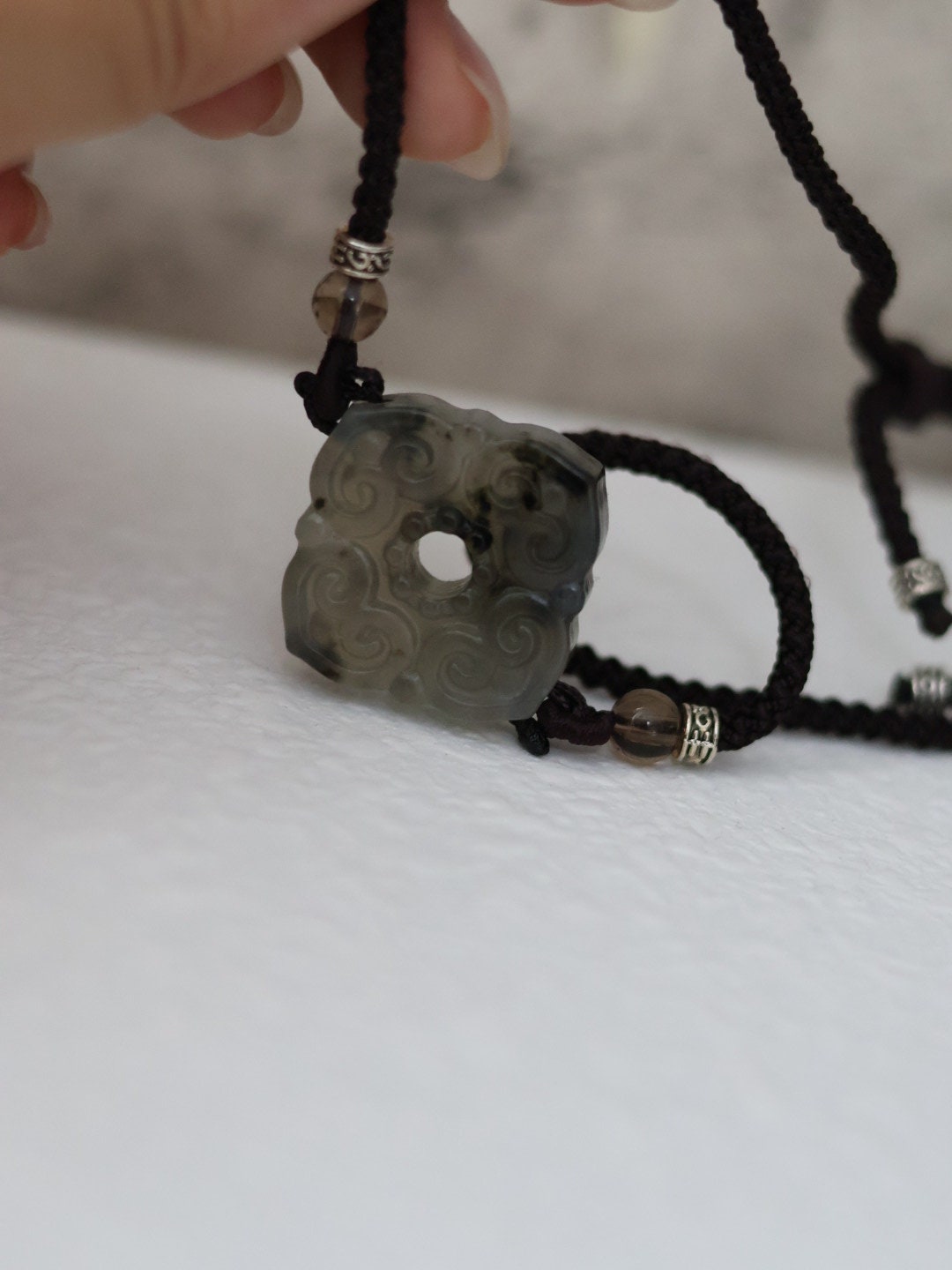 Natural Xiuyan Jade Ruyi Pendant Necklace | 3cm x 3cm Chinese Feng Shui Amulet | Energy Balancing & Positive Vibes Charm,gift,Spiritual