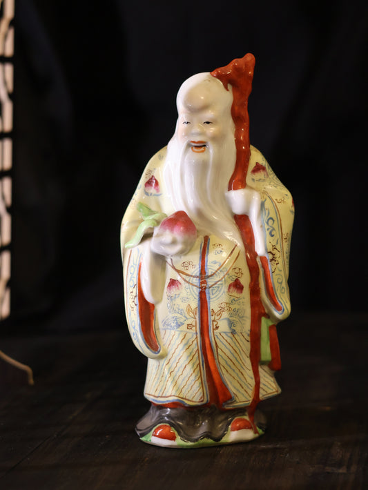 1980s Vintage Hand-Painted Shouxing Longevity God Figurine Ceramic Decor