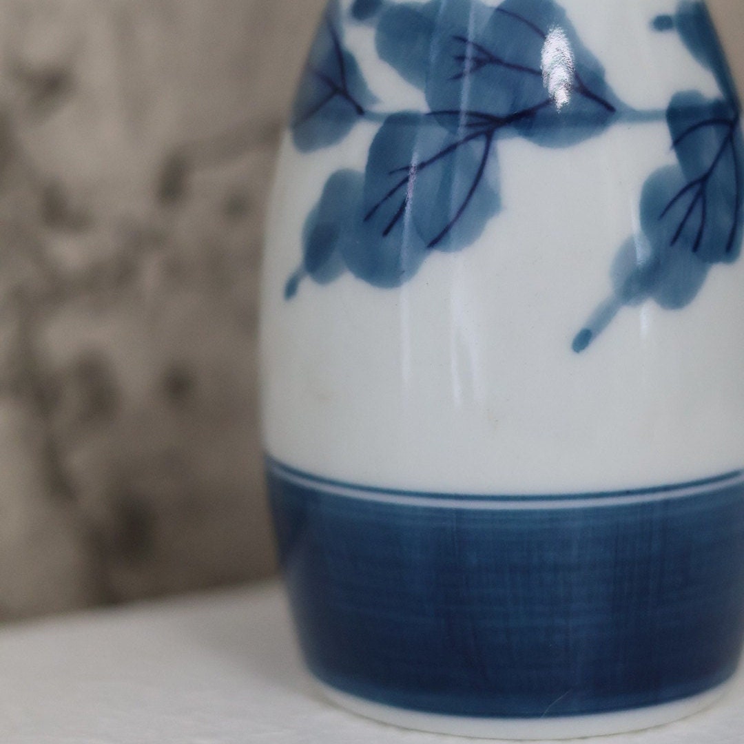 Hand-Painted Japanese Ceramic Sake Bottle | 150ml Blue and White Tokkuri with Raised Dot Detail | Traditional Artisanal Sake Server