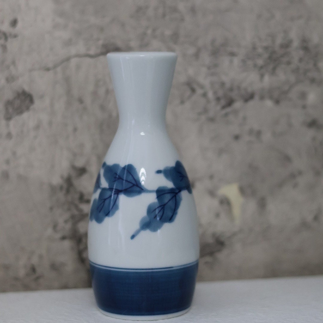 Hand-Painted Japanese Ceramic Sake Bottle | 150ml Blue and White Tokkuri with Raised Dot Detail | Traditional Artisanal Sake Server