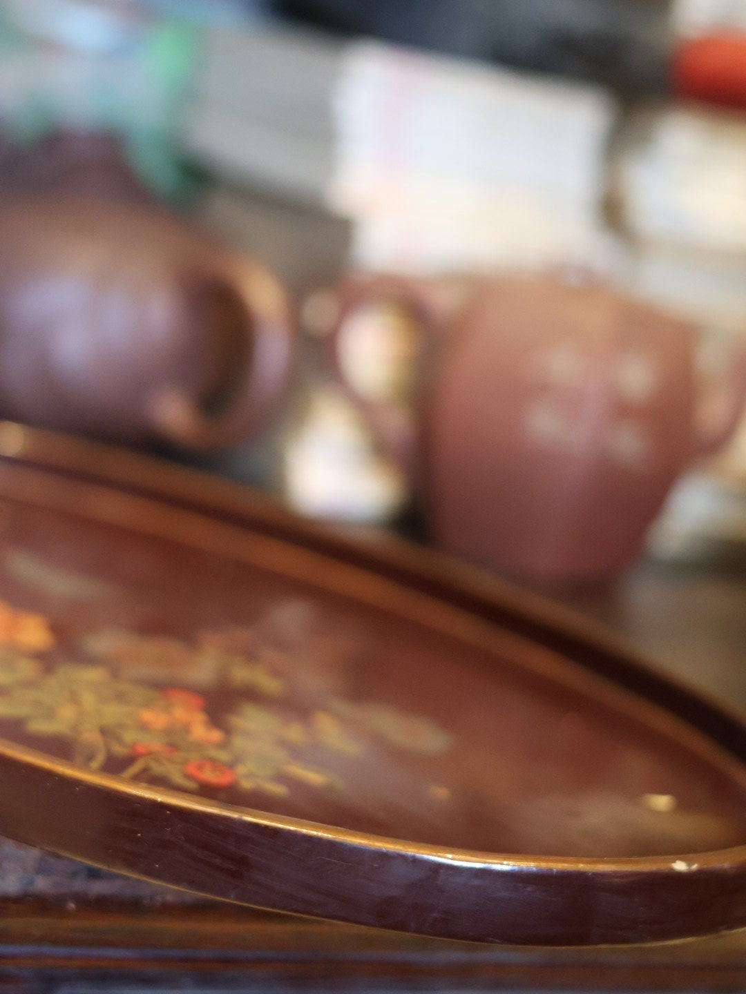 1920s Antique Republic Era of China Lacquerware Tea Tray, Fruits & Dinning Plate