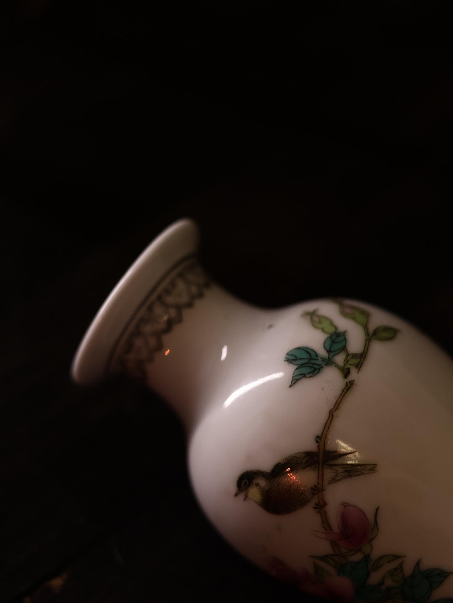 1970s Vintage Chinese Porcelain Floral Vase