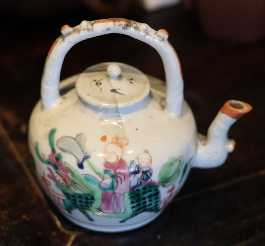 1980s Vintage Hand-Painted Qilin Porcelain Teapot